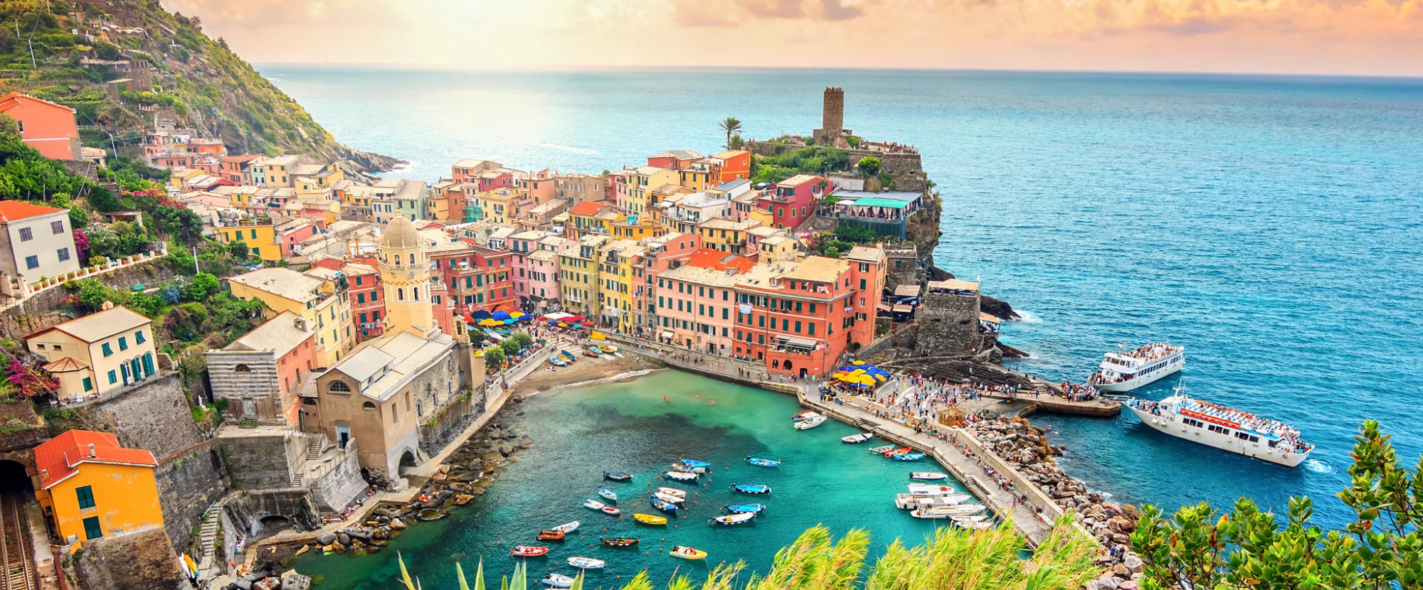 Vernazza town at sunset in Cinque Terre