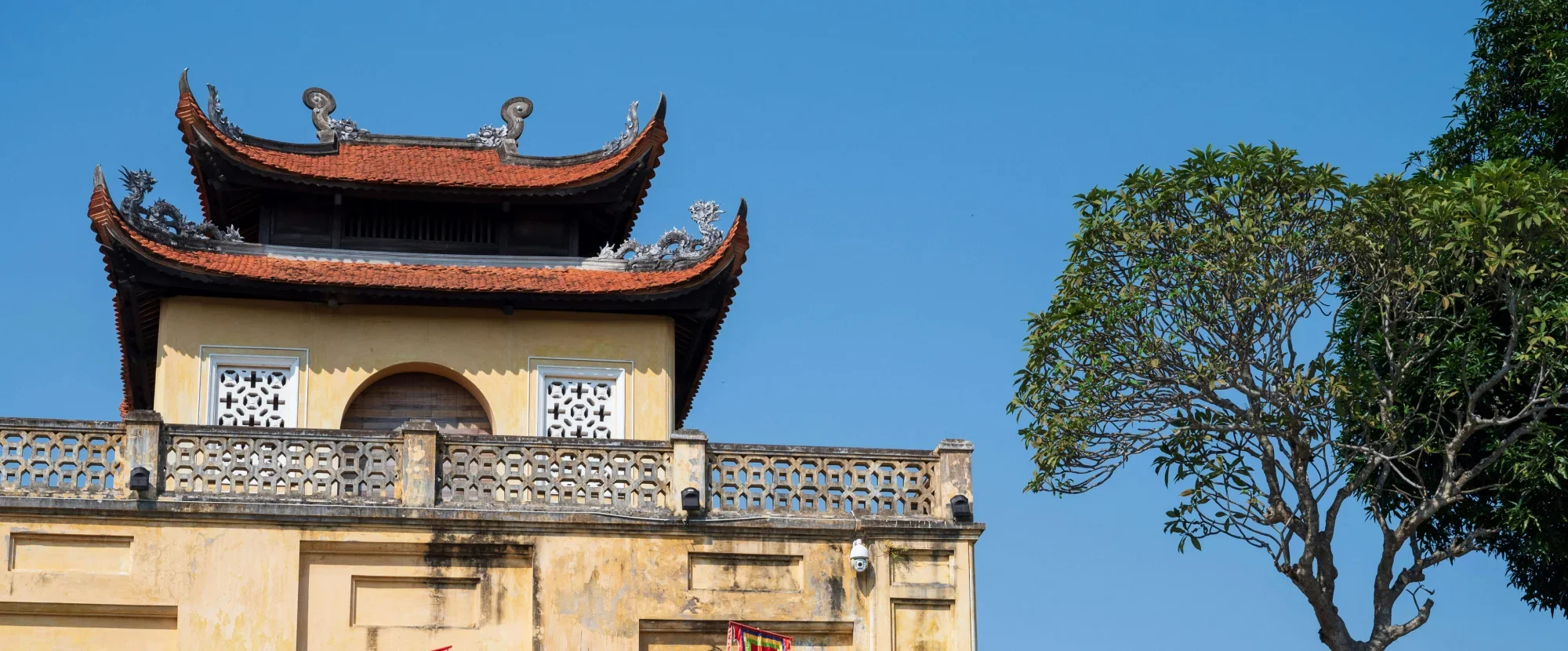 Stone citadel with sweeping tiled roof in Hanoi