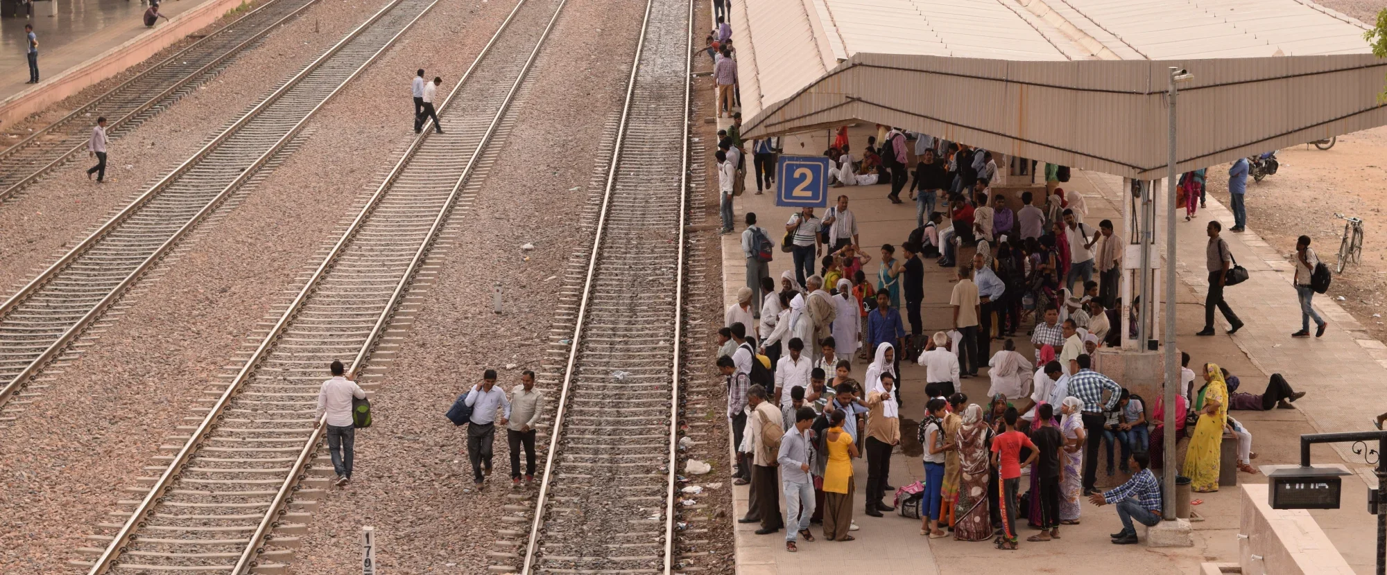 Busy station platform in a small town in India