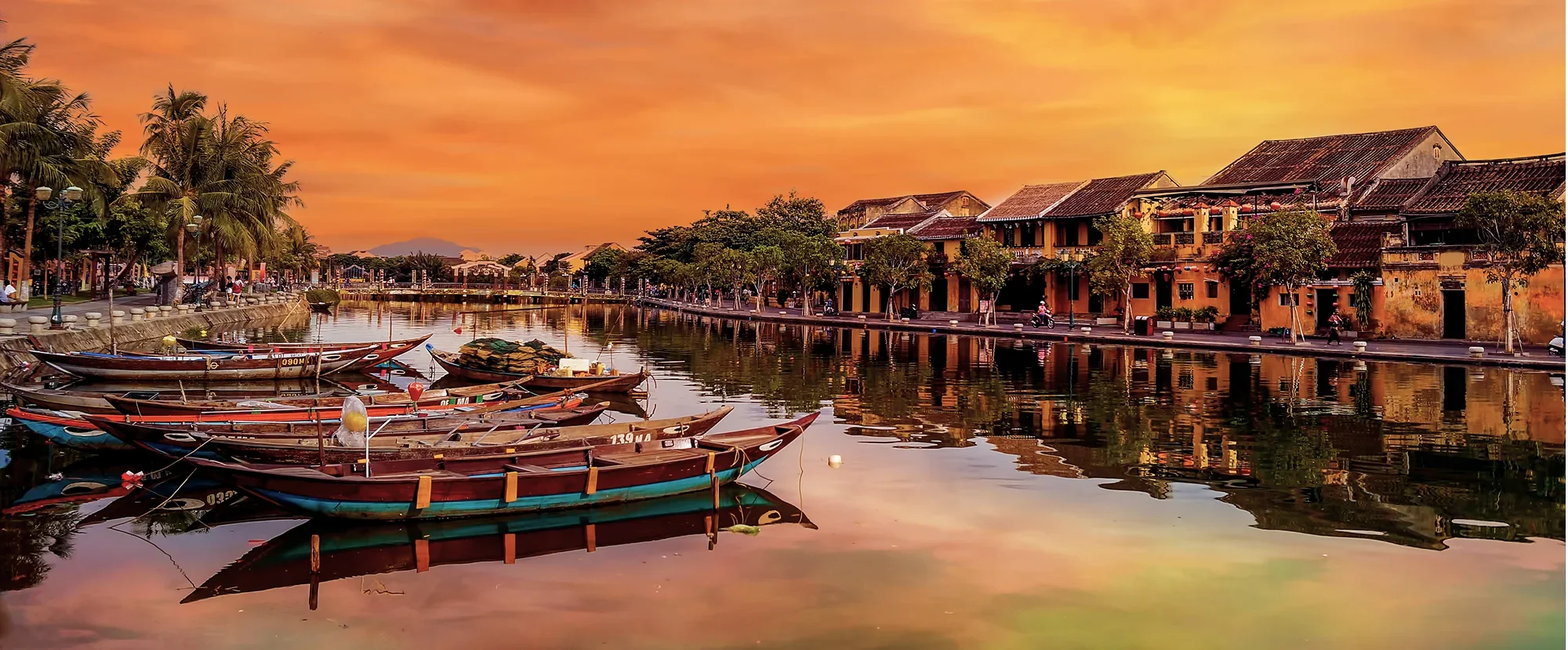 Sunset over Hoi An harbour, Vietnam